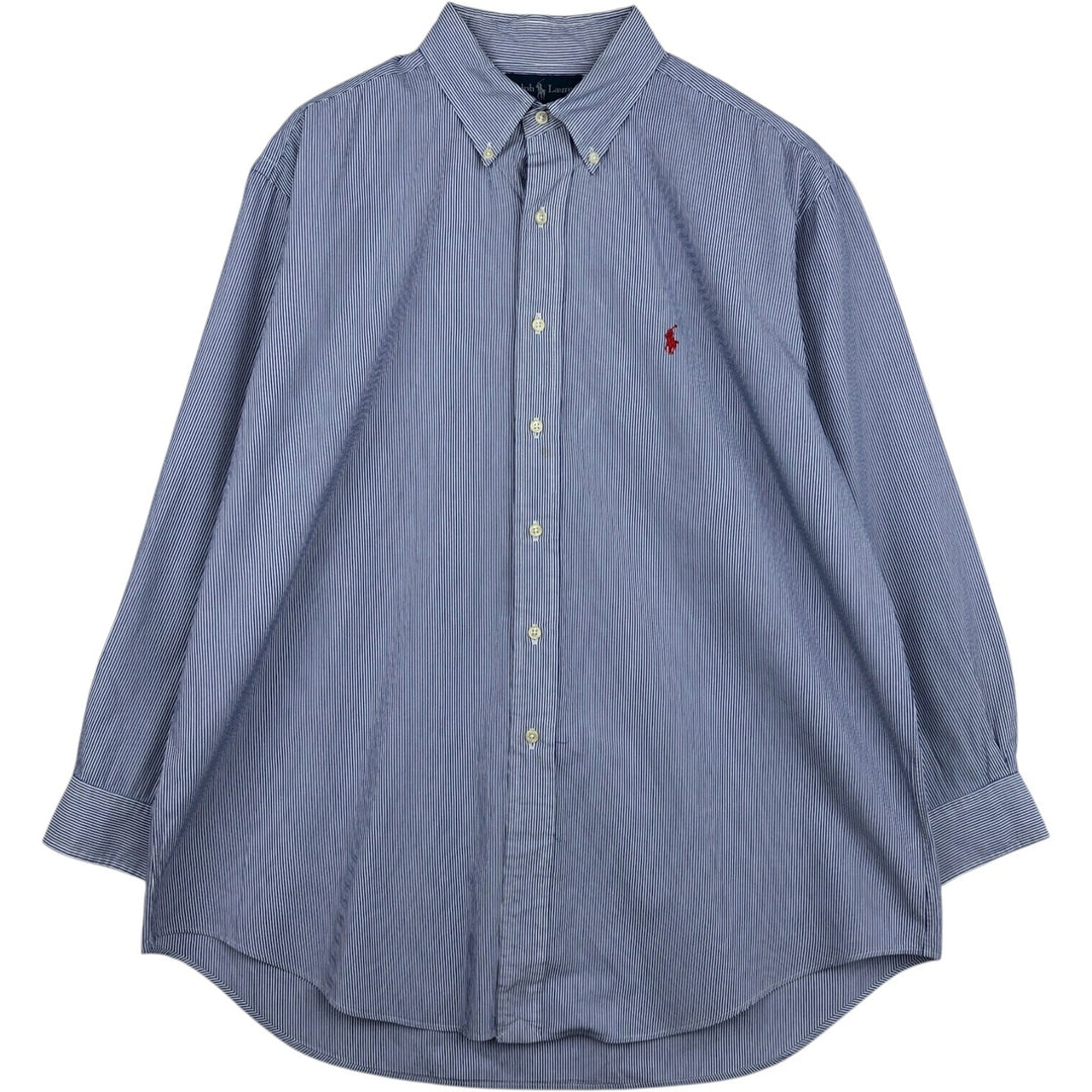 Ralph Lauren YARMOUTH Long Sleeve Button-Down Striped Shirt, Men's XL cotton navy blue type Vintage Second Hand