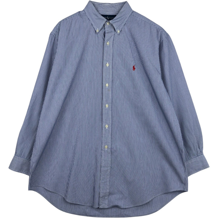 Ralph Lauren YARMOUTH Long Sleeve Button-Down Striped Shirt, Men's XL cotton navy blue type Vintage Second Hand