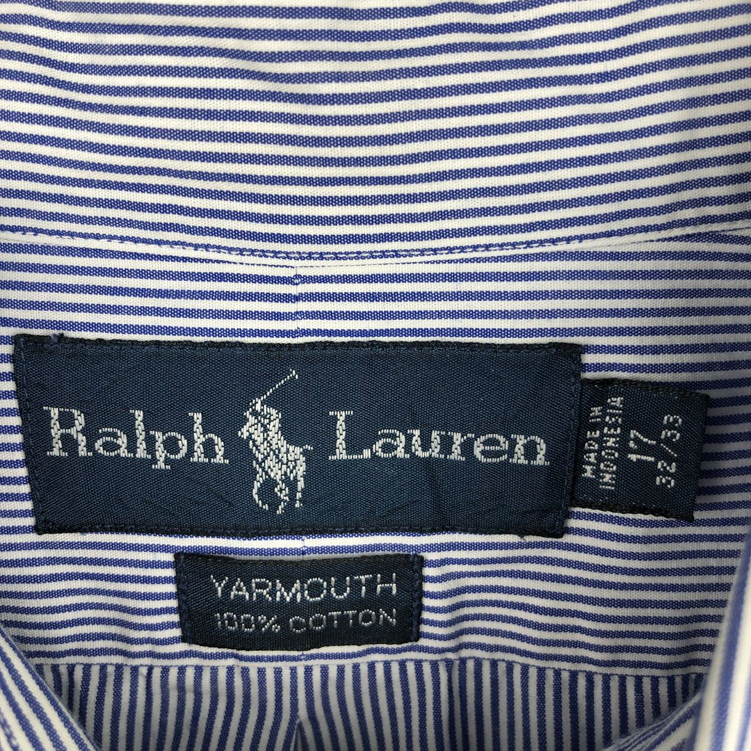 Ralph Lauren YARMOUTH Long Sleeve Button-Down Striped Shirt, Men's XL cotton navy blue type Vintage Second Hand