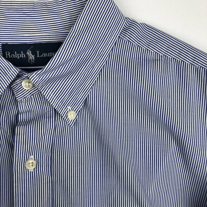 Ralph Lauren YARMOUTH Long Sleeve Button-Down Striped Shirt, Men's XL cotton navy blue type Vintage Second Hand