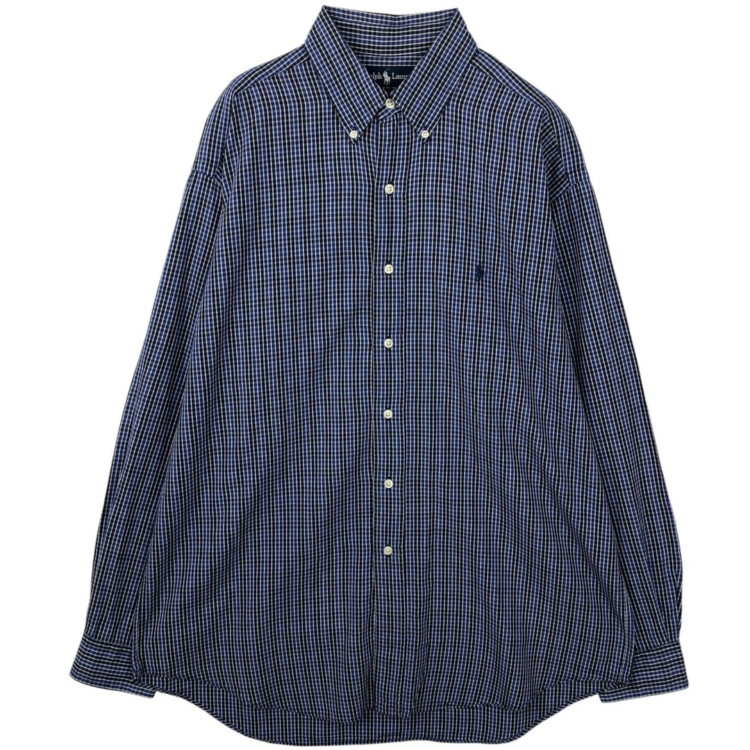 Ralph Lauren BLAKE long sleeve button down check shirt, men's size L cotton blue type Vintage Second Hand