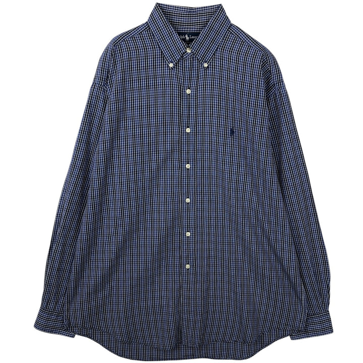 Ralph Lauren BLAKE long sleeve button down check shirt, men's size L cotton blue type Vintage Second Hand