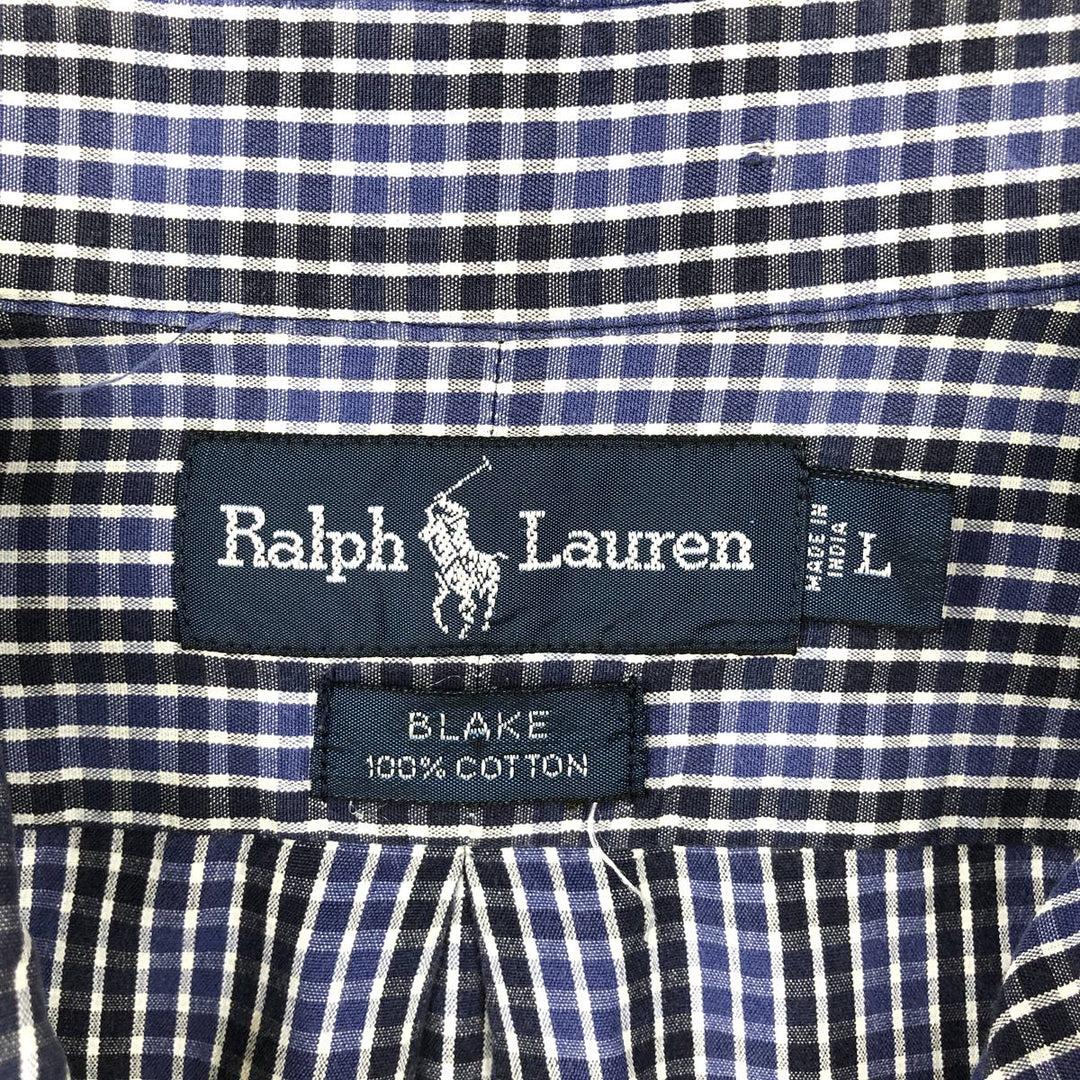 Ralph Lauren BLAKE long sleeve button down check shirt, men's size L cotton blue type Vintage Second Hand