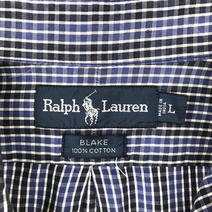 Ralph Lauren BLAKE long sleeve button down check shirt, men's size L cotton blue type Vintage Second Hand