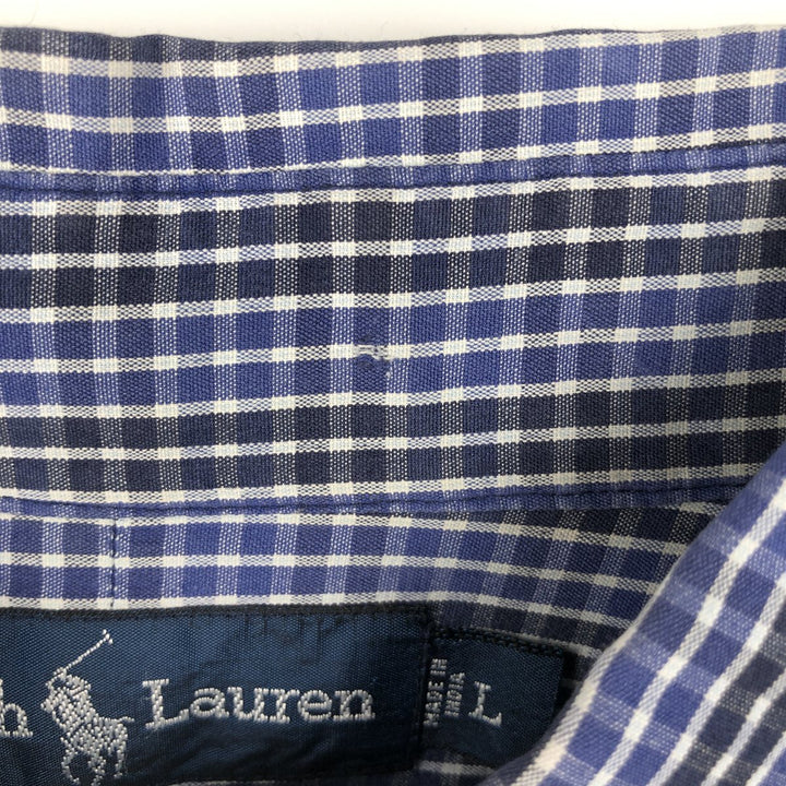 Ralph Lauren BLAKE long sleeve button down check shirt, men's size L cotton blue type Vintage Second Hand