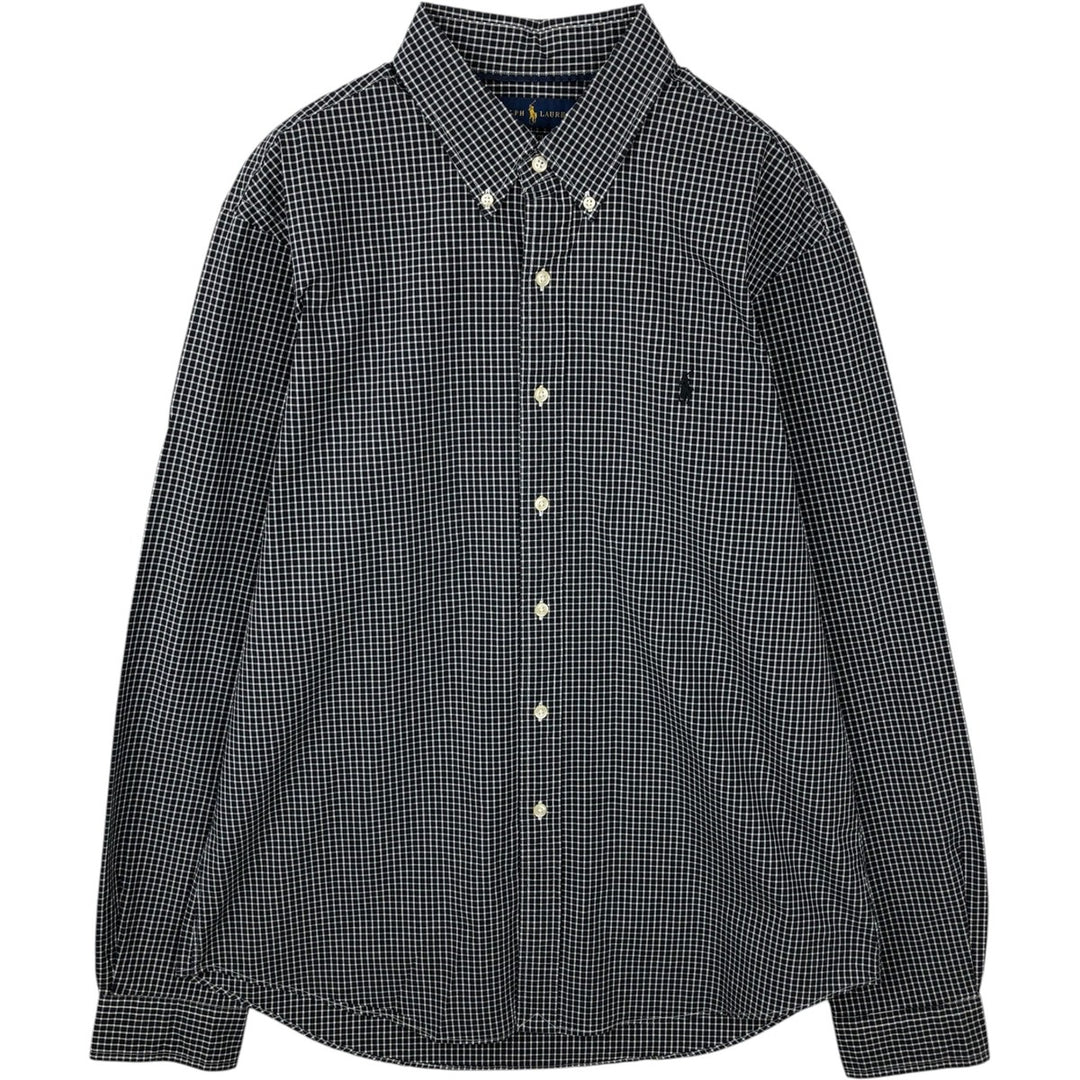 Ralph Lauren SLIM FIT STRETCH POPLIN Long-Sleeve Button-Down Check Shirt, Men's Size XL (approx.) cotton black type Vintage Second Hand