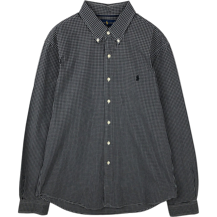 Ralph Lauren SLIM FIT STRETCH POPLIN Long-Sleeve Button-Down Check Shirt, Men's Size XL (approx.) cotton black type Vintage Second Hand