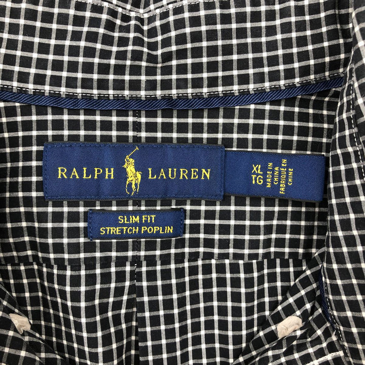 Ralph Lauren SLIM FIT STRETCH POPLIN Long-Sleeve Button-Down Check Shirt, Men's Size XL (approx.) cotton black type Vintage Second Hand
