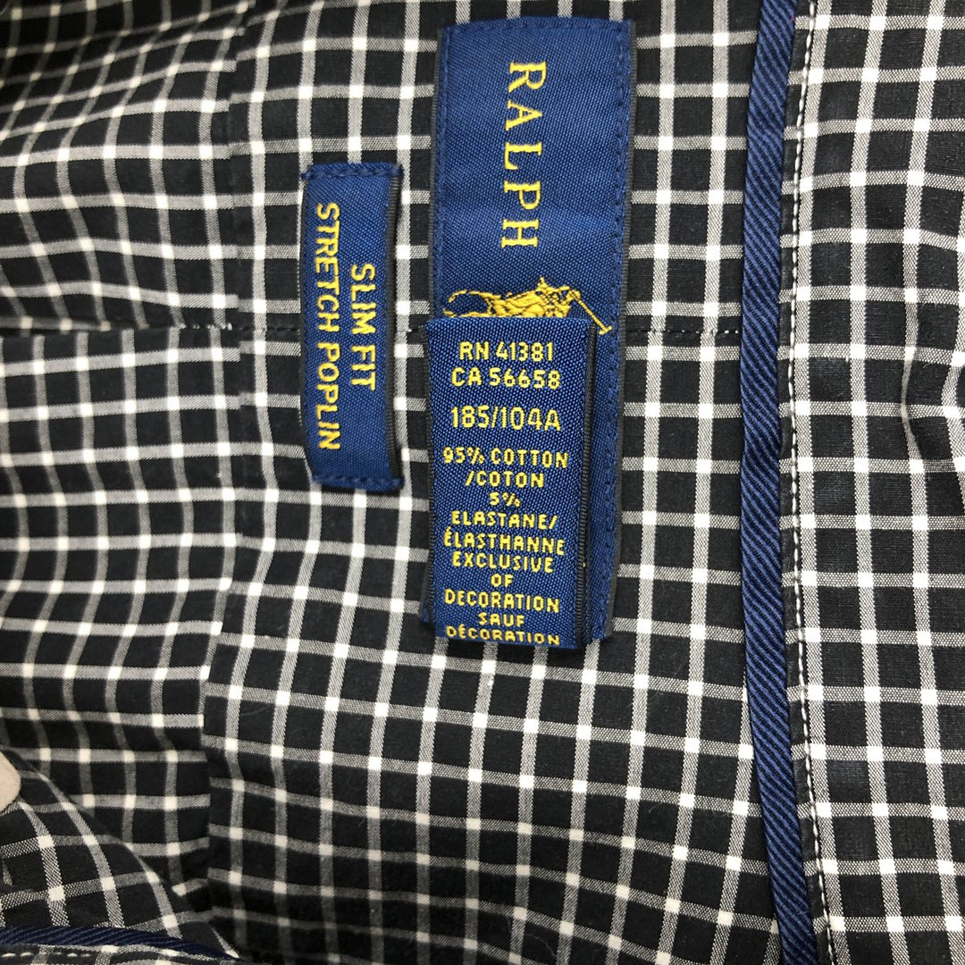Ralph Lauren SLIM FIT STRETCH POPLIN Long-Sleeve Button-Down Check Shirt, Men's Size XL (approx.) cotton black type Vintage Second Hand