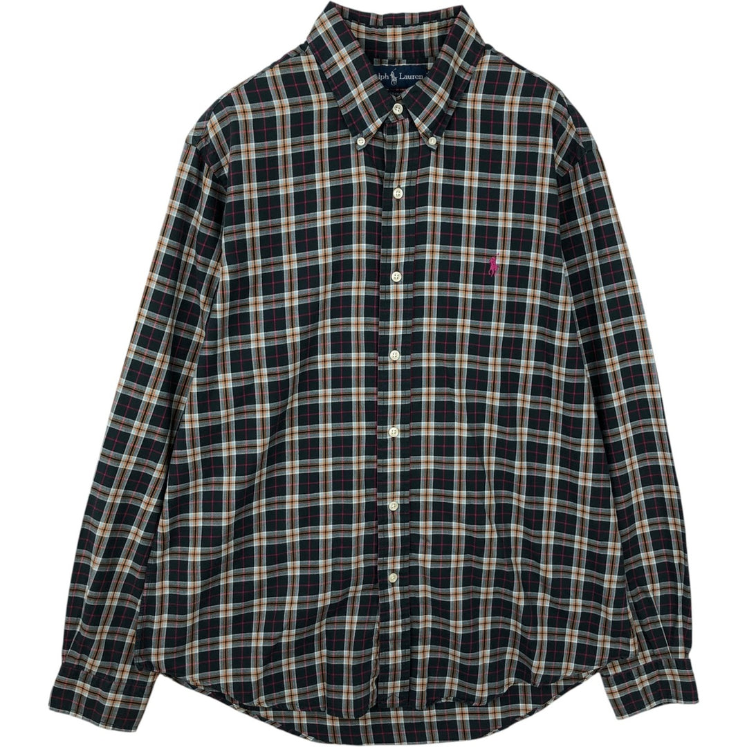 Ralph Lauren CUSTOM FIT long sleeve button down check shirt, men's size L cotton green type Vintage Second Hand