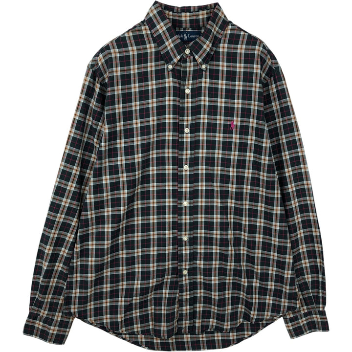 Ralph Lauren CUSTOM FIT long sleeve button down check shirt, men's size L cotton green type Vintage Second Hand