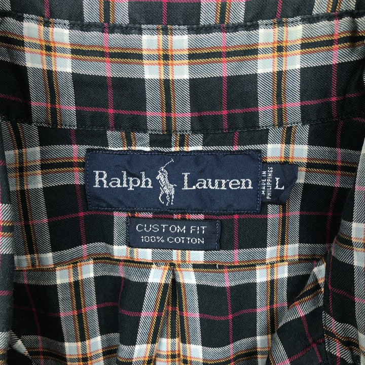 Ralph Lauren CUSTOM FIT long sleeve button down check shirt, men's size L cotton green type Vintage Second Hand