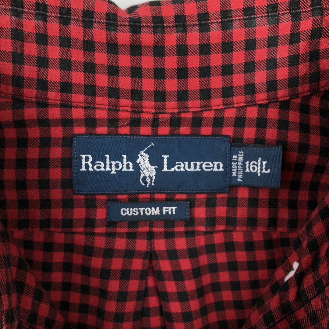 Ralph Lauren CUSTOM FIT Gingham Check Long Sleeve Button Down Check Shirt Men's L size cotton red type Vintage Second Hand
