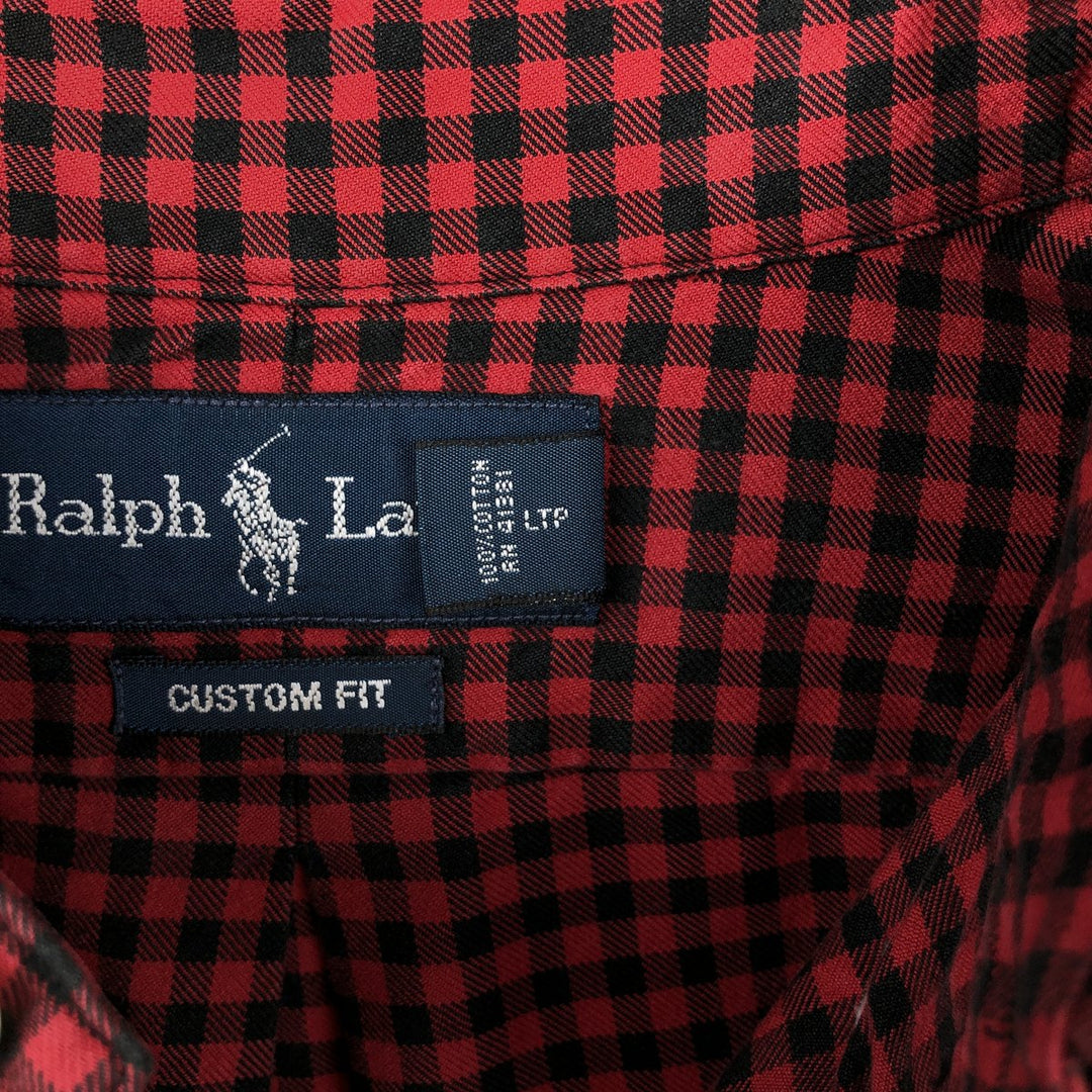 Ralph Lauren CUSTOM FIT Gingham Check Long Sleeve Button Down Check Shirt Men's L size cotton red type Vintage Second Hand