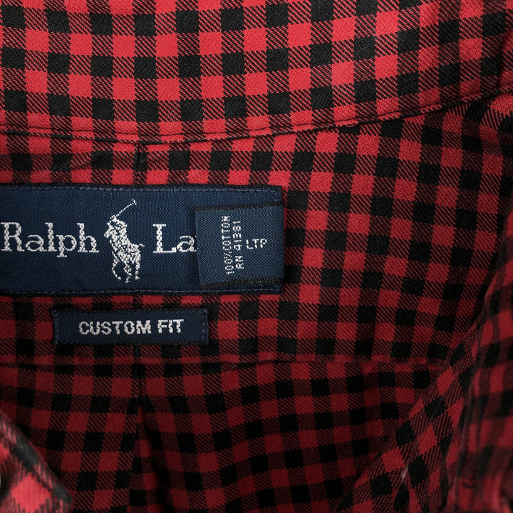Ralph Lauren CUSTOM FIT Gingham Check Long Sleeve Button Down Check Shirt Men's L size cotton red type Vintage Second Hand