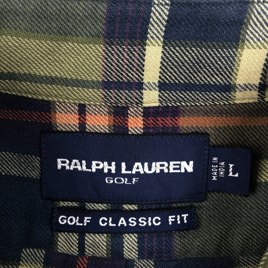 Ralph Lauren GOLF CLASSIC FIT Long-Sleeve Button-Down Check Shirt, Men's Size L (approx.) cotton green type Vintage Second Hand