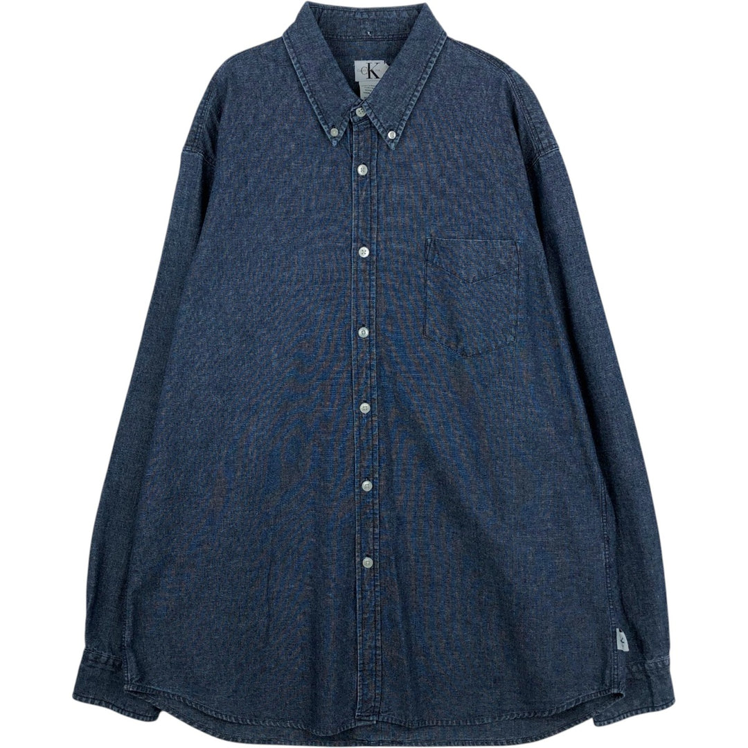 90s-00'S Calvin Klein Jeans Long-Sleeve Button-Down Shirt, Men's Size XL (Vintage) cotton navy blue type Vintage Second Hand