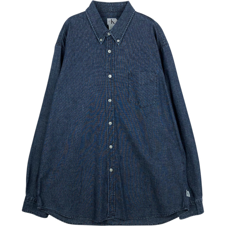 90s-00'S Calvin Klein Jeans Long-Sleeve Button-Down Shirt, Men's Size XL (Vintage) cotton navy blue type Vintage Second Hand
