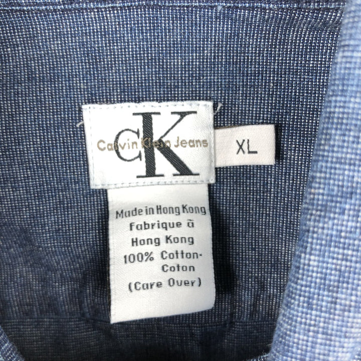 90s-00'S Calvin Klein Jeans Long-Sleeve Button-Down Shirt, Men's Size XL (Vintage) cotton navy blue type Vintage Second Hand