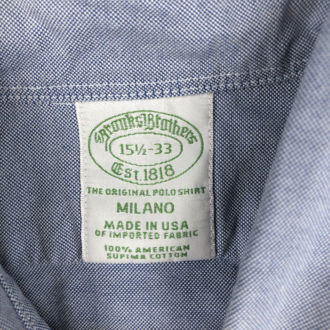 Brooks Brothers Est.1818 MILANO Long-Sleeve Button-Down Shirt, Made in USA, Men's Size S (approx.) Supima Cotton Blue type light blue Vintage Second Hand