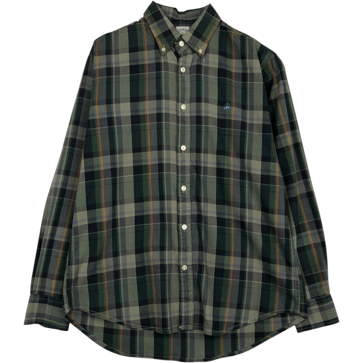Brooks Brothers 1818 Long Sleeve Button-Down Check Shirt, Men's Size L Supima Cotton green type Vintage Second Hand