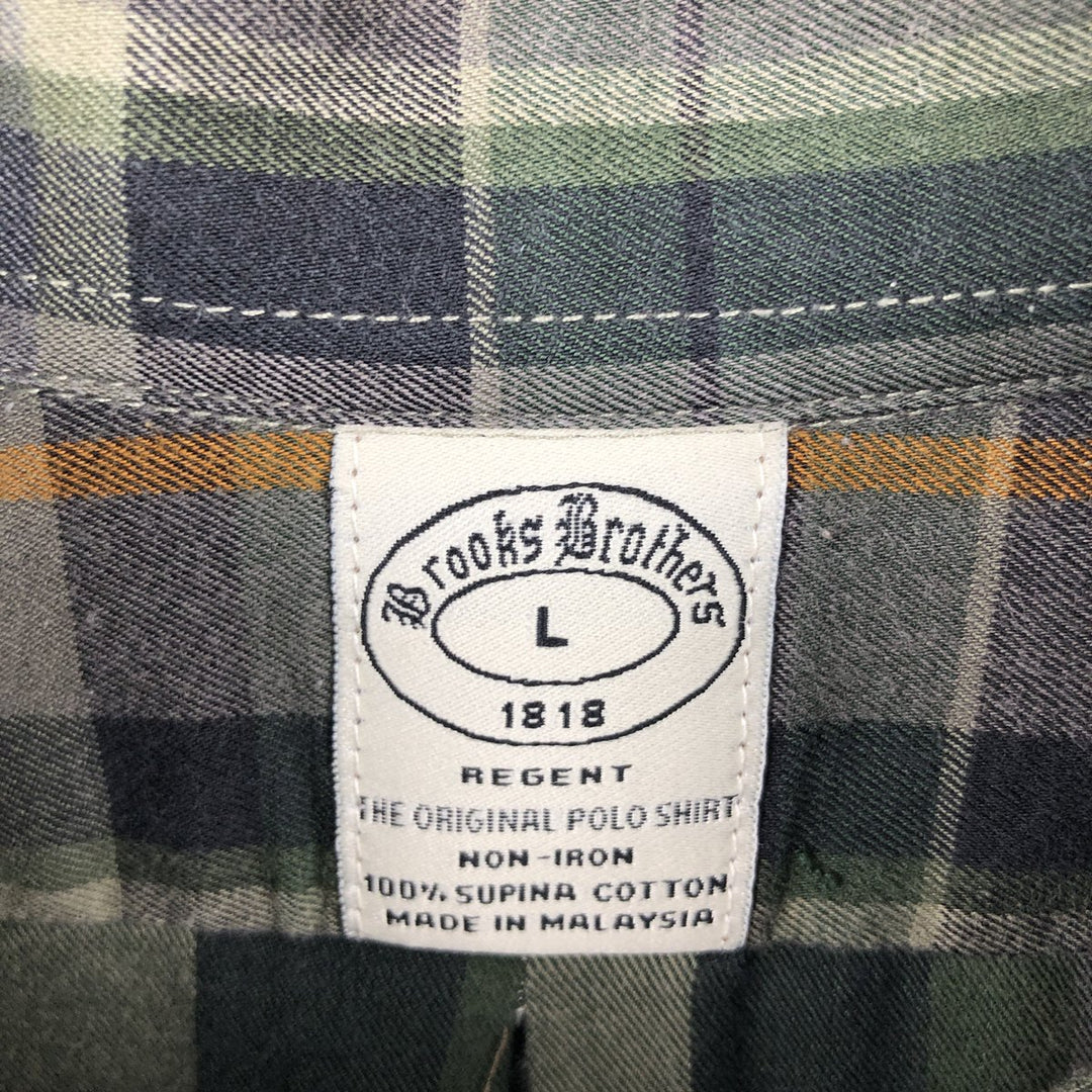 Brooks Brothers 1818 Long Sleeve Button-Down Check Shirt, Men's Size L Supima Cotton green type Vintage Second Hand