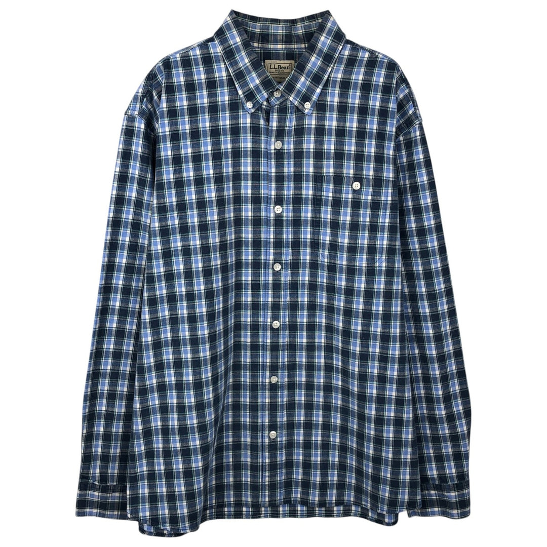 LLBean Long Sleeve Button-Down Check Shirt, Men's Size L cotton blue type Vintage Second Hand