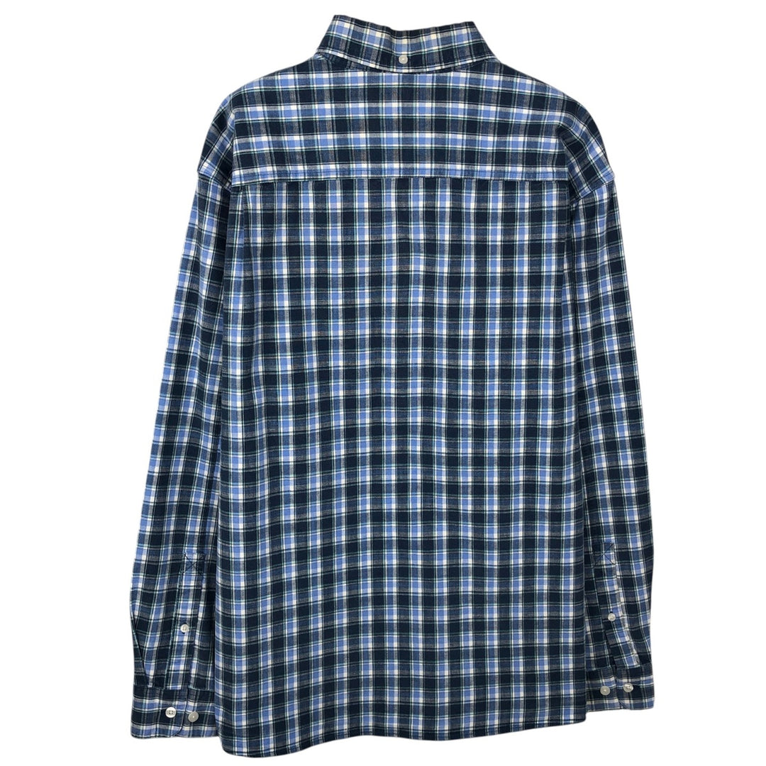 LLBean Long Sleeve Button-Down Check Shirt, Men's Size L cotton blue type Vintage Second Hand