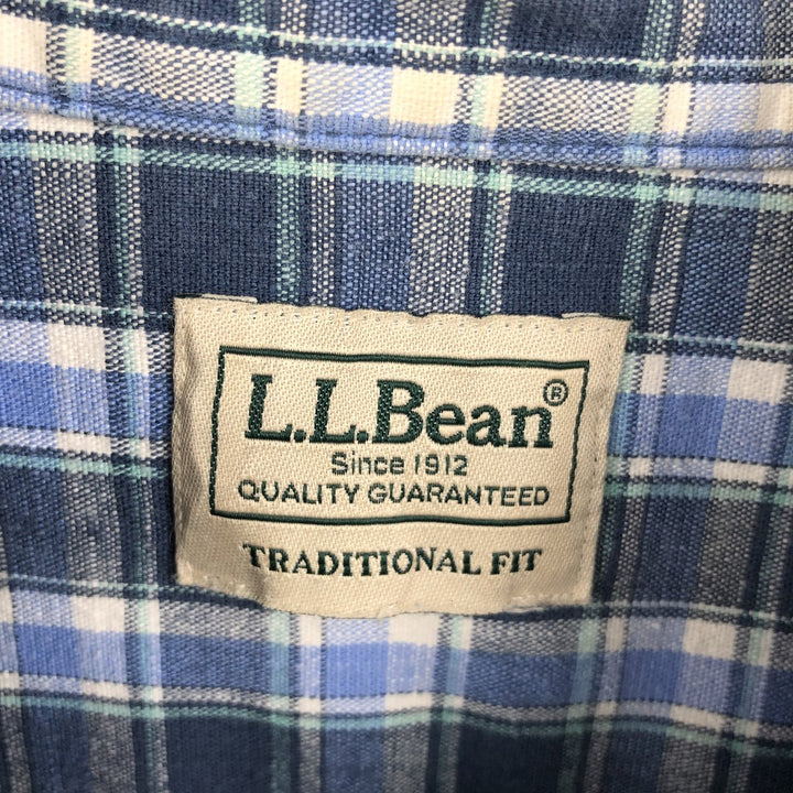 LLBean Long Sleeve Button-Down Check Shirt, Men's Size L cotton blue type Vintage Second Hand