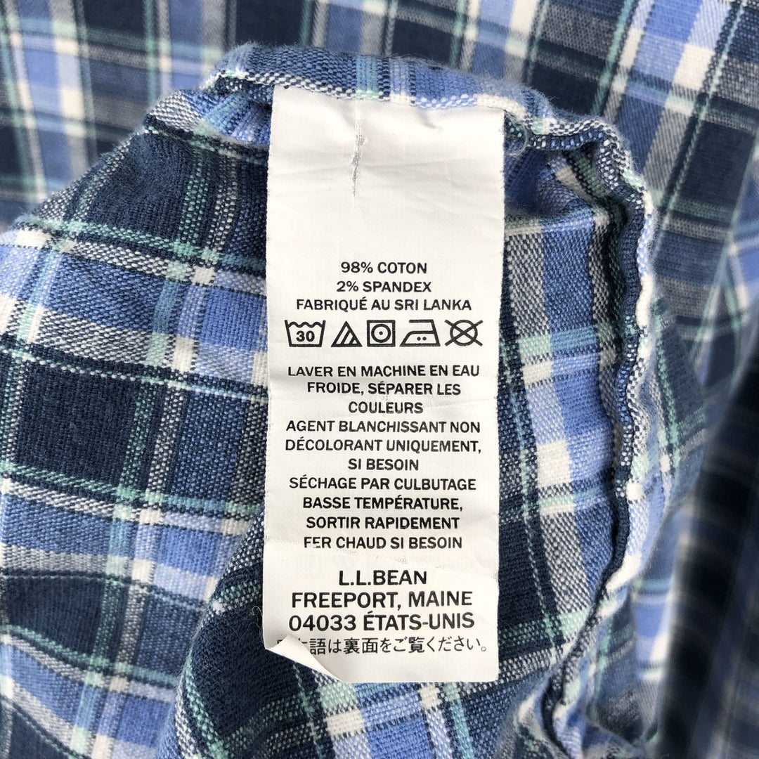 LLBean Long Sleeve Button-Down Check Shirt, Men's Size L cotton blue type Vintage Second Hand