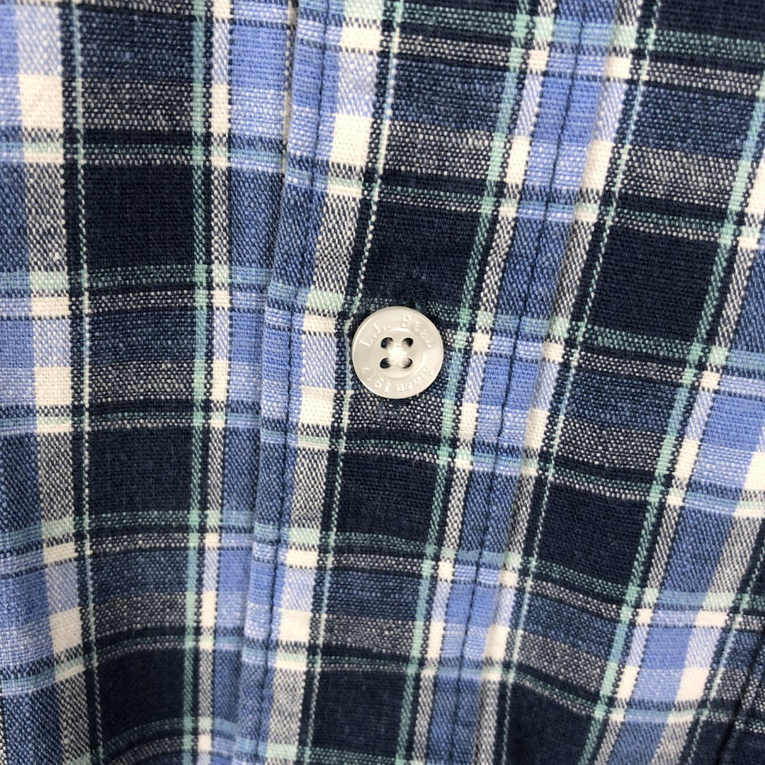 LLBean Long Sleeve Button-Down Check Shirt, Men's Size L cotton blue type Vintage Second Hand