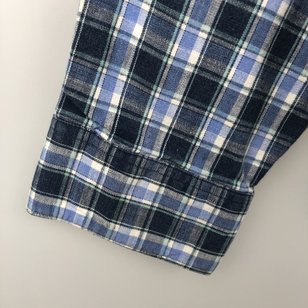 LLBean Long Sleeve Button-Down Check Shirt, Men's Size L cotton blue type Vintage Second Hand