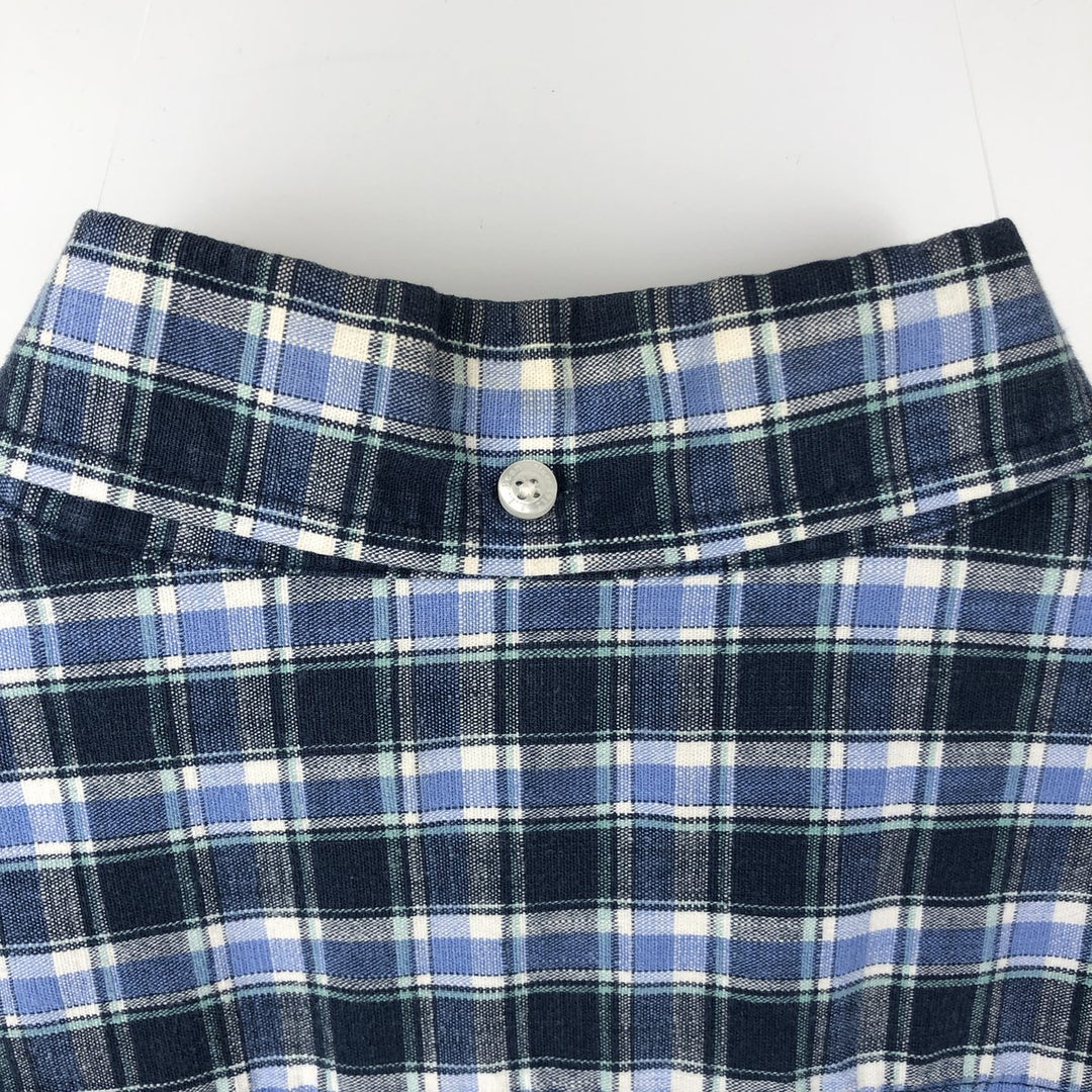 LLBean Long Sleeve Button-Down Check Shirt, Men's Size L cotton blue type Vintage Second Hand