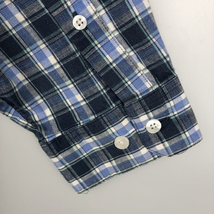 LLBean Long Sleeve Button-Down Check Shirt, Men's Size L cotton blue type Vintage Second Hand