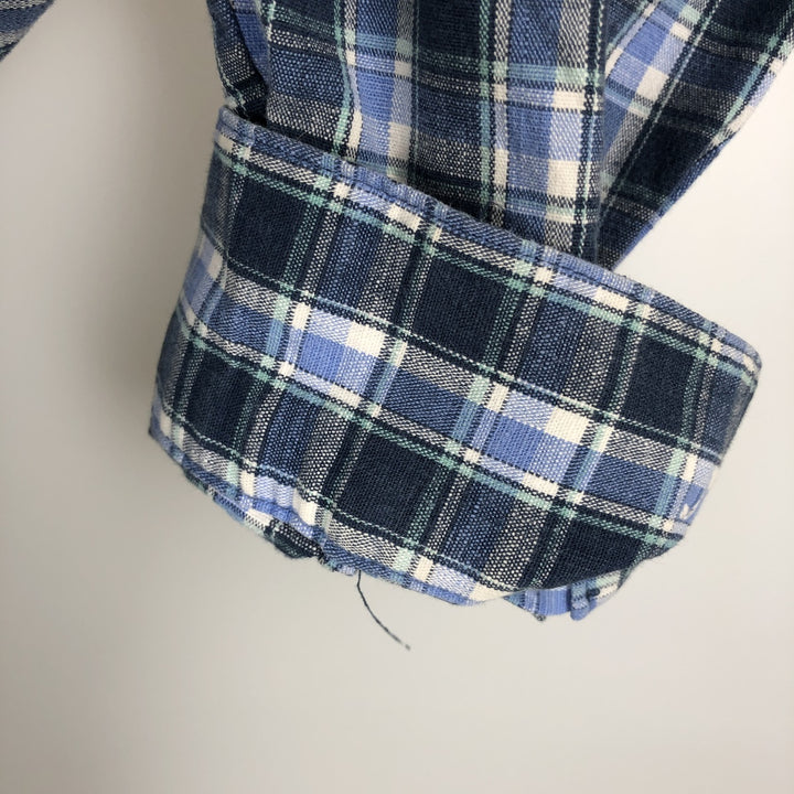 LLBean Long Sleeve Button-Down Check Shirt, Men's Size L cotton blue type Vintage Second Hand