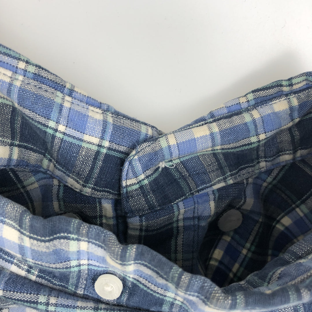 LLBean Long Sleeve Button-Down Check Shirt, Men's Size L cotton blue type Vintage Second Hand