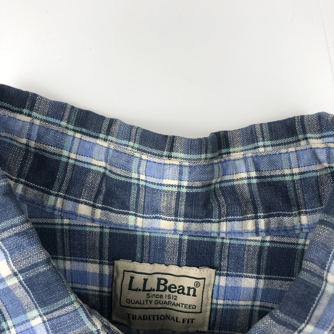 LLBean Long Sleeve Button-Down Check Shirt, Men's Size L cotton blue type Vintage Second Hand