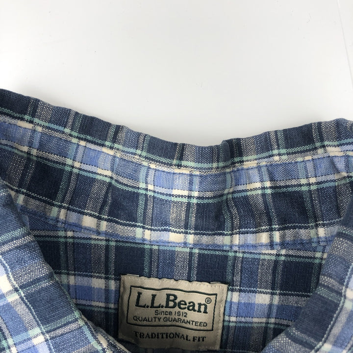 LLBean Long Sleeve Button-Down Check Shirt, Men's Size L cotton blue type Vintage Second Hand