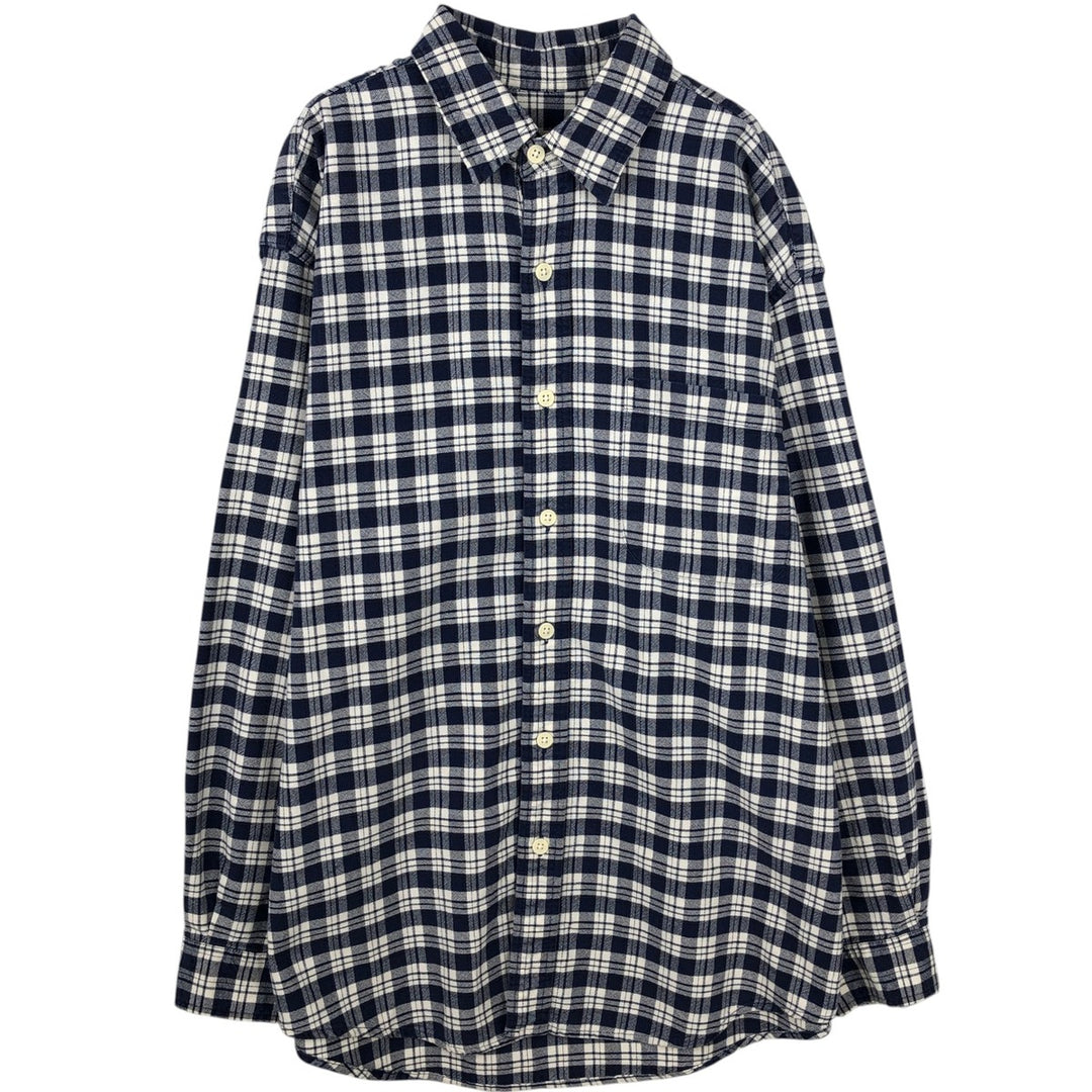 Eddie Bauer long-sleeved cotton check shirt, men's size M cotton navy blue type Vintage Second Hand