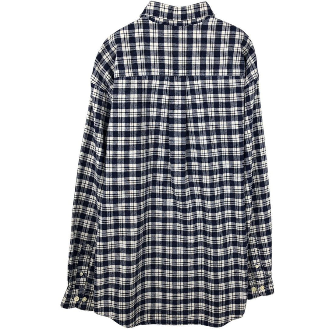 Eddie Bauer long-sleeved cotton check shirt, men's size M cotton navy blue type Vintage Second Hand