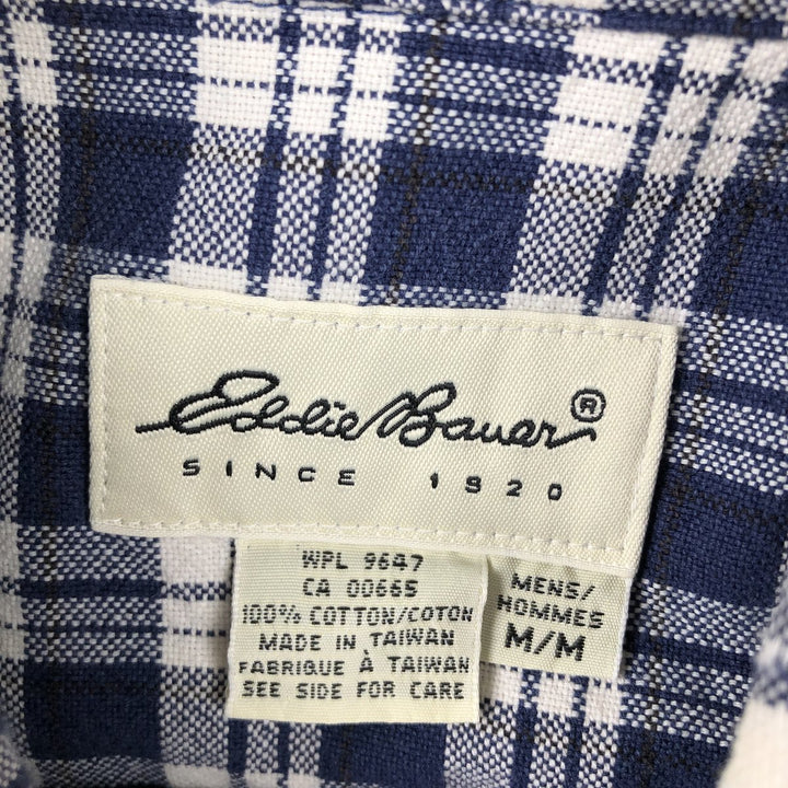 Eddie Bauer long-sleeved cotton check shirt, men's size M cotton navy blue type Vintage Second Hand