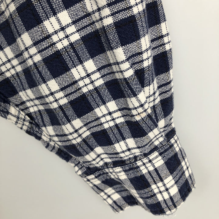 Eddie Bauer long-sleeved cotton check shirt, men's size M cotton navy blue type Vintage Second Hand