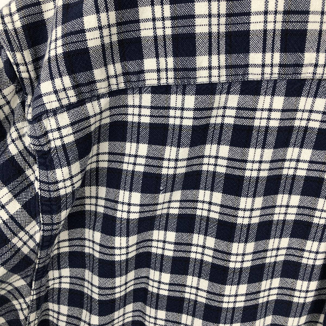Eddie Bauer long-sleeved cotton check shirt, men's size M cotton navy blue type Vintage Second Hand