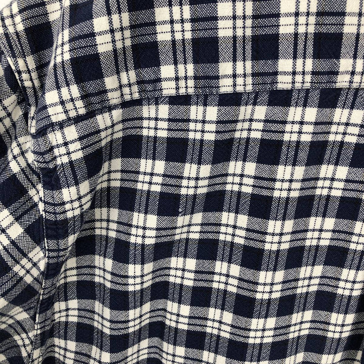 Eddie Bauer long-sleeved cotton check shirt, men's size M cotton navy blue type Vintage Second Hand