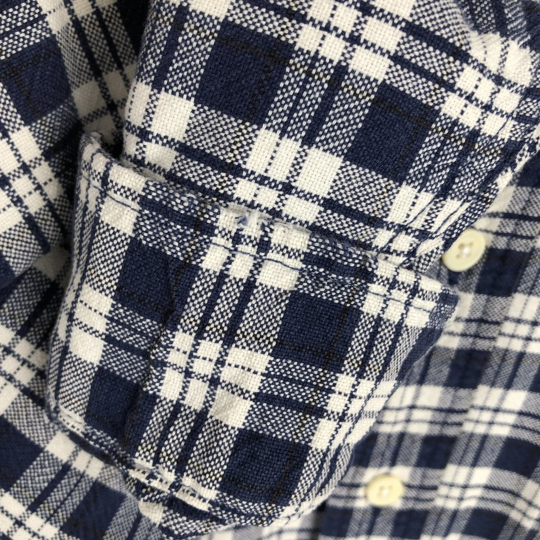 Eddie Bauer long-sleeved cotton check shirt, men's size M cotton navy blue type Vintage Second Hand