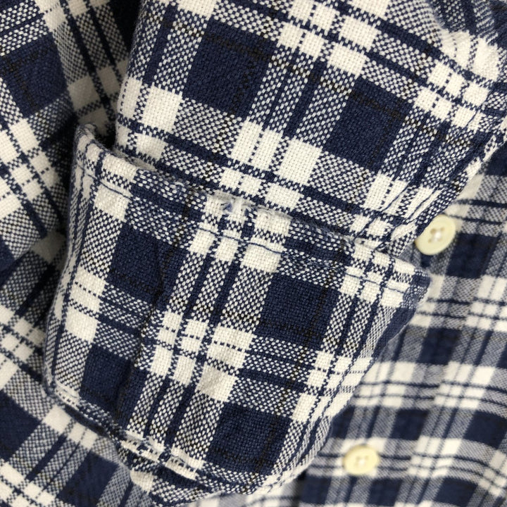Eddie Bauer long-sleeved cotton check shirt, men's size M cotton navy blue type Vintage Second Hand