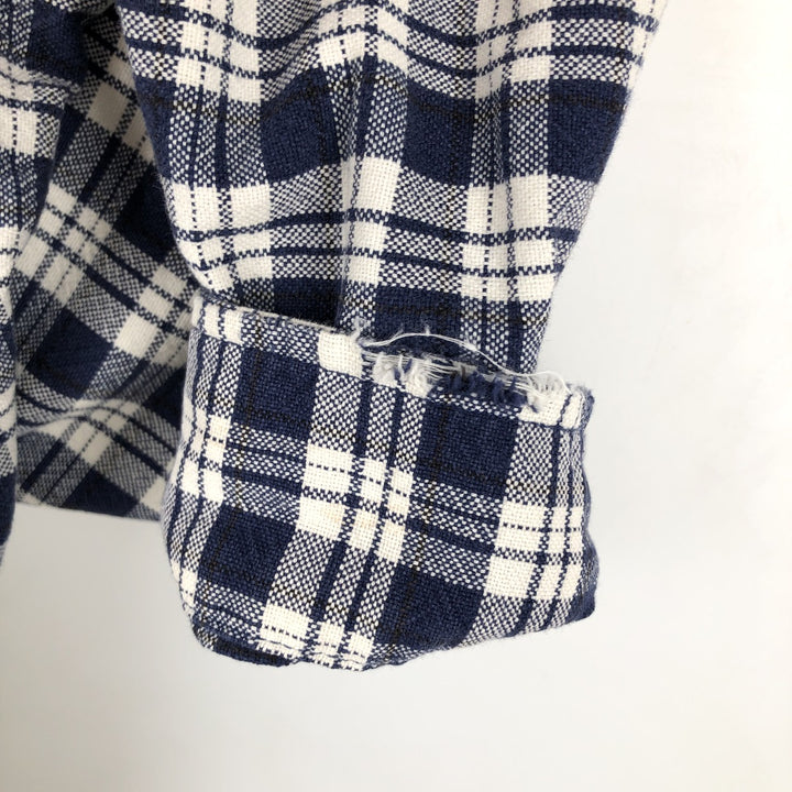 Eddie Bauer long-sleeved cotton check shirt, men's size M cotton navy blue type Vintage Second Hand