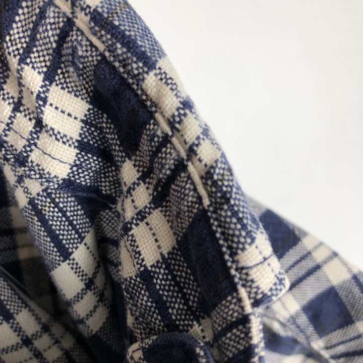 Eddie Bauer long-sleeved cotton check shirt, men's size M cotton navy blue type Vintage Second Hand