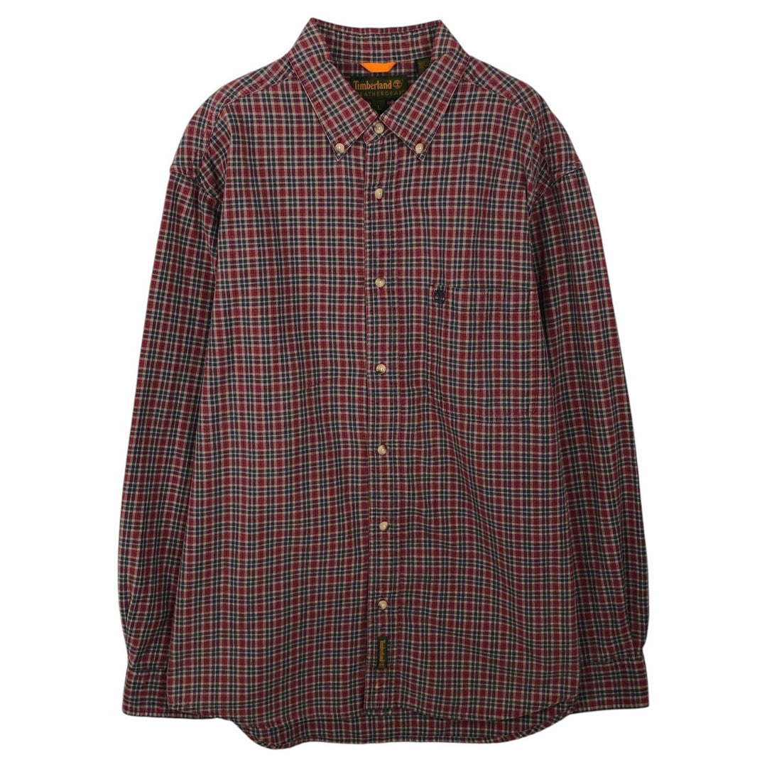 90s-00'S Timberland Check Pattern Long-Sleeve Button-Down Check Shirt, Men's Size L (approx.) cotton red type Vintage Second Hand
