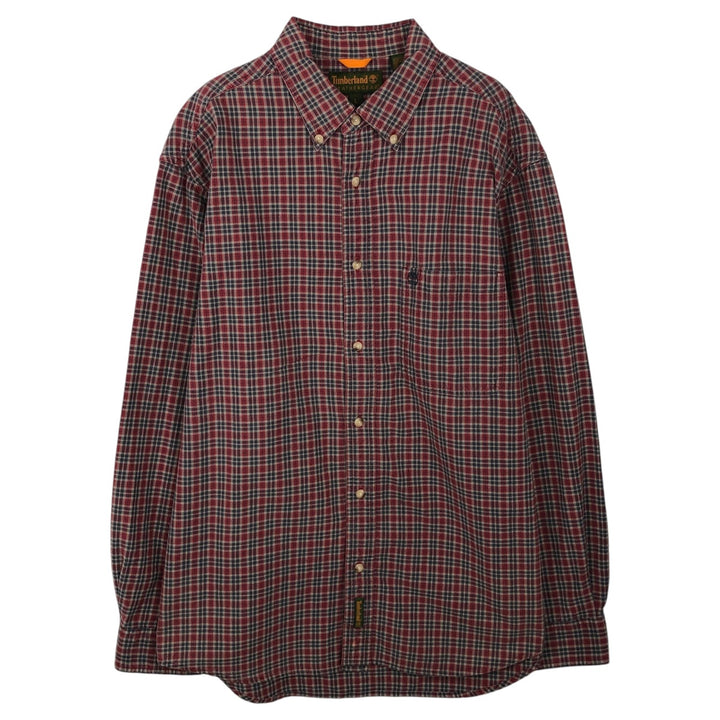90s-00'S Timberland Check Pattern Long-Sleeve Button-Down Check Shirt, Men's Size L (approx.) cotton red type Vintage Second Hand